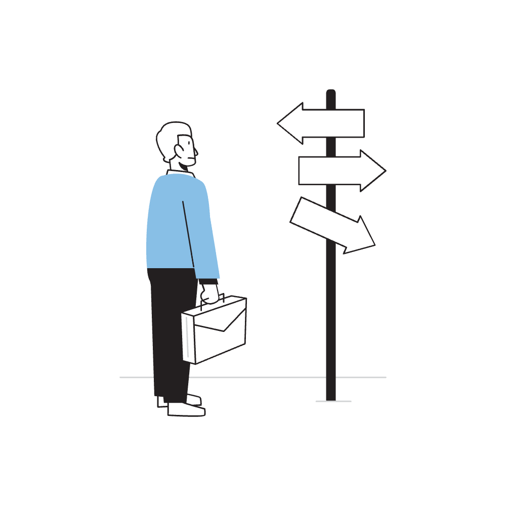 矢印の前に立つ